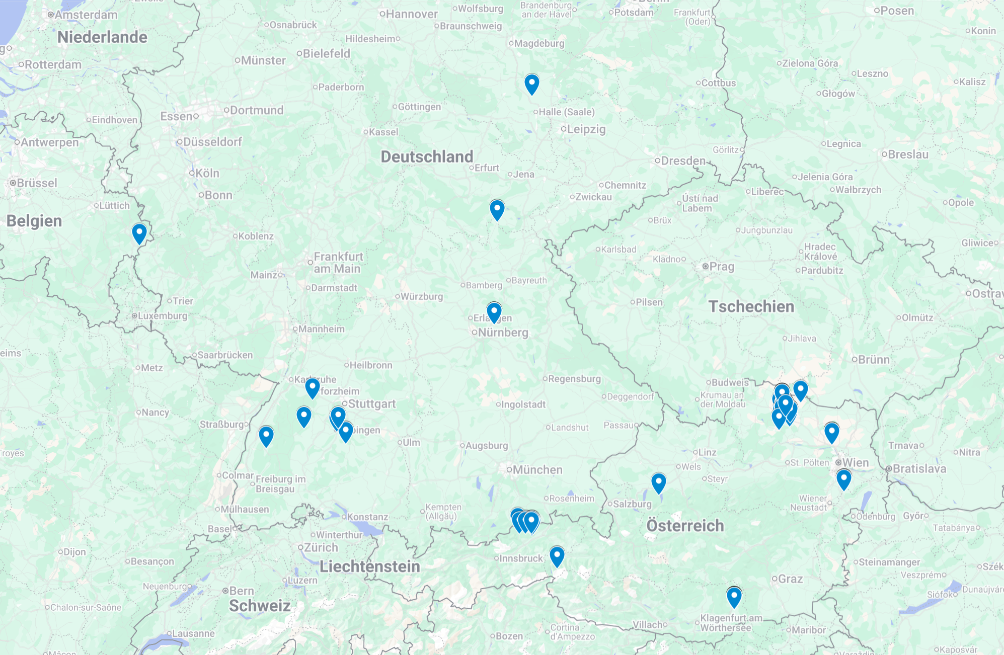 Bisherige Einsatzorte von Oberkellner Franz